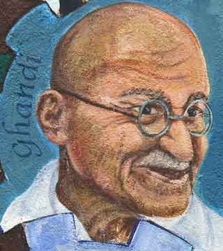 Ghandi in mural by Susan Greene