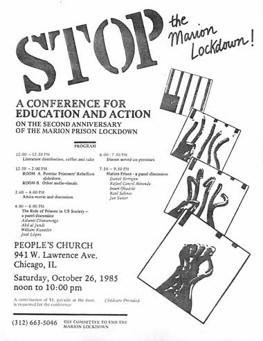 Front of the program for the first conference on the Marion lockdown